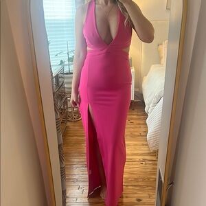 Showpo Pink Plunge Neck Sleeveless Gown